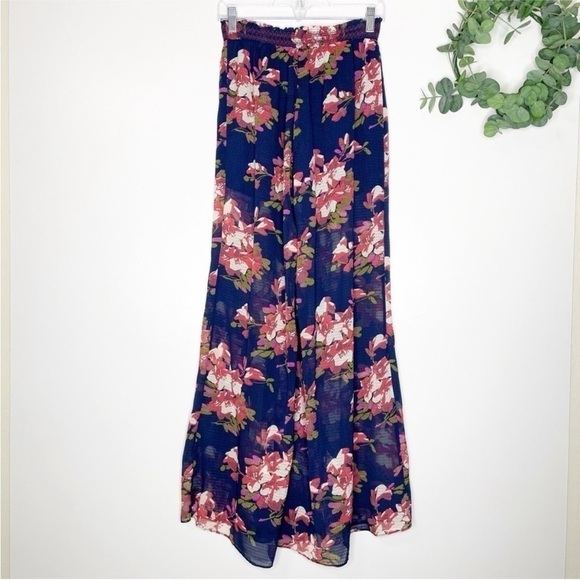 Elevenses Wide Leg Floral Pants Size Small High Waisted Sheer Boho Resort Beach - Picture 5 of 5